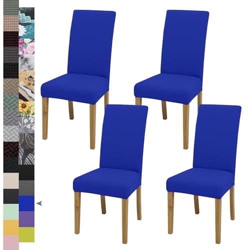 SUKAIKEQA Fundas elásticas universales para sillas (Juego de 4/6/8 Piezas con Respaldo) para salón, Cocina, Oficina, Comedor, Fundas para sillas de Fiesta, Lavables y extraíbles. (4, Azul Zafiro)