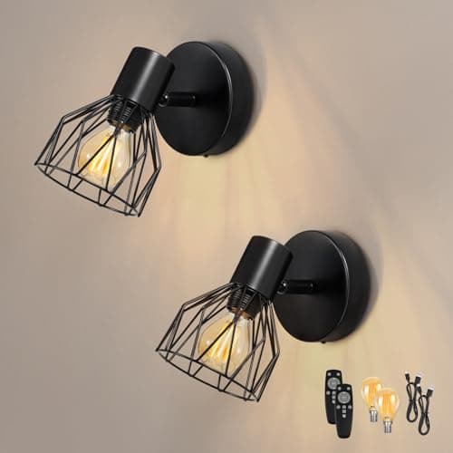Dehobo Aplique de Pared Interior a Pilas, Lampara de Pared LED Sin Cables, Apliques Dormitorio con Luz Regulable Bombilla con 3 Temperaturas de Color, Mando para Salón, Pasillo-2 Piezas