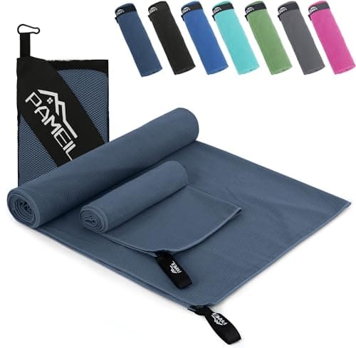 Pameil Toalla Gimnasio Juego de 2 (Toalla Microfibra 160x80 cm + Toalla Pequeña 80x40 cm), Compactas y de Secado Rápido-Toallas Gimnasio Deportes y Fitness (Azul Marino)