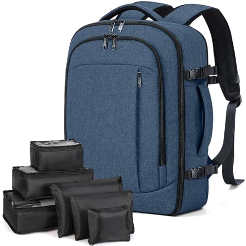 Lekespring Mochila Viaje Cabina Avion 40x20x25 (20L) | Mochila Viaje Mujer Hombre con Compartimento Húmedo - Maletas de Viaje Cabina con 6 Bolsas Organizadoras - Negocios Viajes Escuela - Azul Oscuro