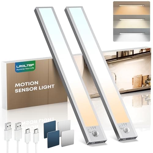 LROLTEF Luz Led Armario Cocina Sensor Movimiento 21CM 1500mAh 3 Colore Ajustable Sensor de Movimiento Interior Recargable Armario luz led Adhesiva Nocturna Para Inteligente Lamp Gabinete 2 Piezas