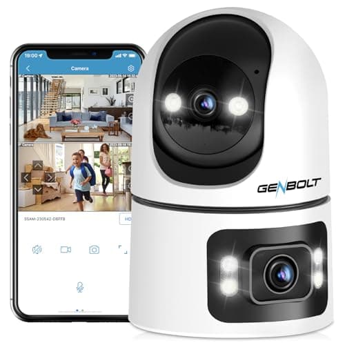 GENBOLT Cámara de Seguridad WiFi Interior, CCTV Cámara IP de Vigilancia Doméstica con Doble Lente de 360°y Detección de Humanoide, Cam Nanny Pet Dog, Monitor de Bebé de Doble WiFi de 2.4&5GHz