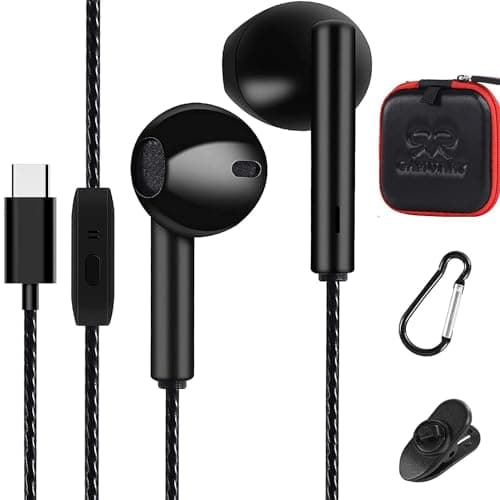 Auriculares Usb C, Tipo C, con Reducción de Ruido de Radio, con Cable y Microfono Pc, Headphones Wired, Earphones, In ear, Fones, Auricular, Audifonos, para Ordenador, Manos Libres, para Dormir, Negro