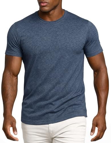 Leif Nelson Camiseta para Hombre con Cuello Redondo LN-6353 Azul Lavada Small