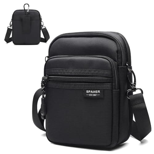 SPAHER Riñonera Bandolera Hombre Bolso Hombre Bandolera para Teléfono Móviles 6,7 Pulgadas Bolsa de Cintura Negro Deportivas Bolso Movil con Mosquetón y Correa Ajustable Desmontable