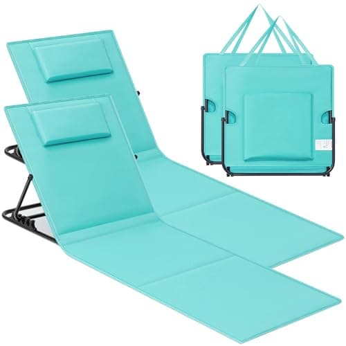 SONGMICS Juego de 2 Tumbonas de Playa, Tumbona, Cojín, Respaldo Basculante, Portátil con Asa, para Camping Jardín Piscina, 158 x 55 cm, Azul Lago GCB251C01