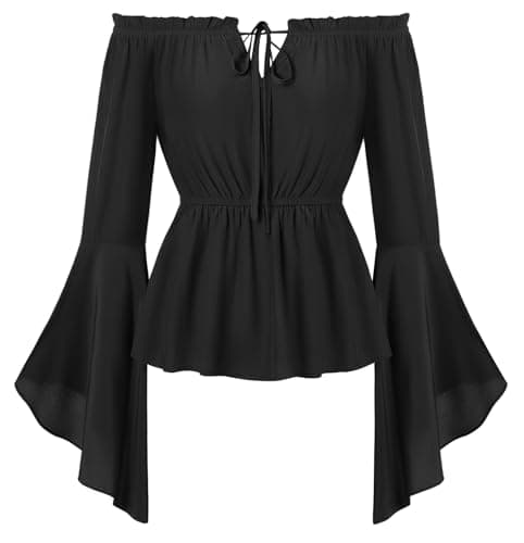 SCARLET DARKNESS Blusa renacentista medieval de manga larga con hombros descubiertos y cintura elástica para mujer, Negro, XL