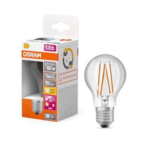 OSRAM Lámpara LED Star+ con sensor de luz diurna, E27 base, Óptica de filamentos,Blanco cálido (2700K), 806 Lumen, sustituto de 60W-iluminante 1-paquete
