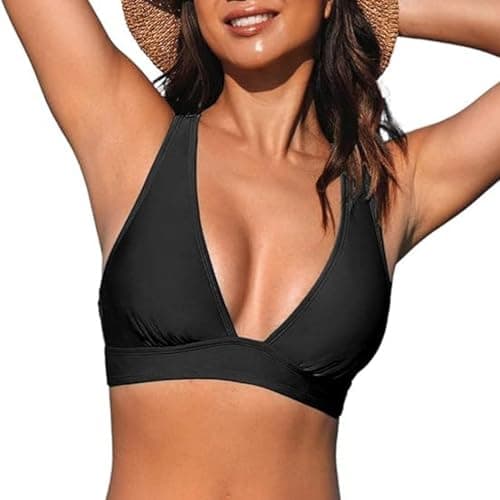 NLAND Top de Bikini Triangular Mujer Push-up Cuello en V Bikini Parte de Arriba Traje de Baño Mujer，Negro L