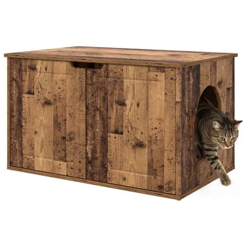 vidaXL Casa para Gatos Madera Vieja 85 x 55 x 50,5 cm, Casa para Gatos, diseño Rectangular Moderno, Madera Resistente, Refugio Acogedor, escondite Estiloso
