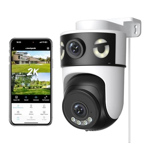 Reobiux 2K Camara Vigilancia WiFi Exterior con Doble Lente, Cámara IP Vigilancia Domicilio con Visión Nocturna Color, Seguimiento Automático, Audio Bidireccional, Grabación Continua 24/7, IP66