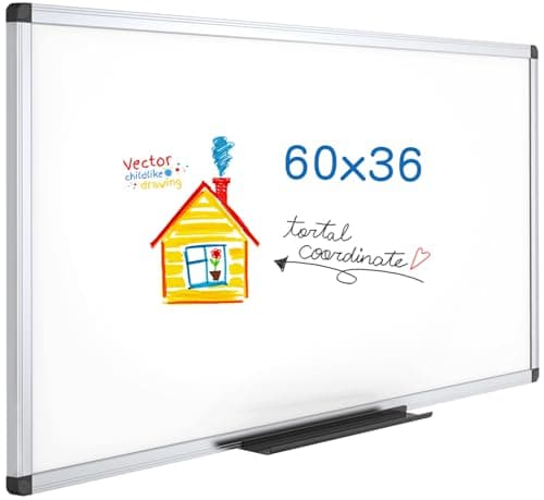 VIZ-PRO Pizarra blanca grande 150 x 90 cm, magnética con marco de aluminio, ideal para oficina, escuela y hogar