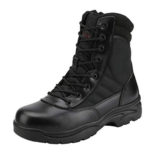 NORTIV 8 Botas de Trabajo Tácticas Militares para Hombre con Cremallera Lateral Botas de Combate de Motocicleta de Horma Ancho,Size 40,Negro,TROOPER