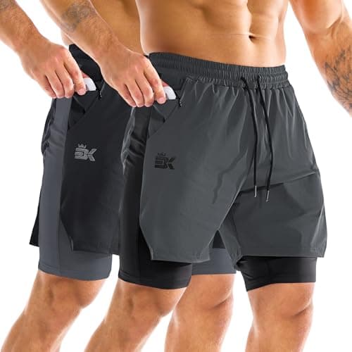 ZENWILL DualArmor Pantalones Cortos Hombre Running Cremallera 2 en 1 Pantalón Corto Deporte Hombre Gym Secado Rápido(Negro/Gris Oscuro,M)