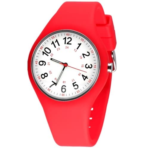 APXEL Reloj de Pulsera, Reloj Mujer con Correa de Silicona, Relojs Analógico de Cuarzo con Esfera Luminosa de fácil Lectura, Resistente al Agua para Exteriores para Estudiantes y Niñas (Rojo)