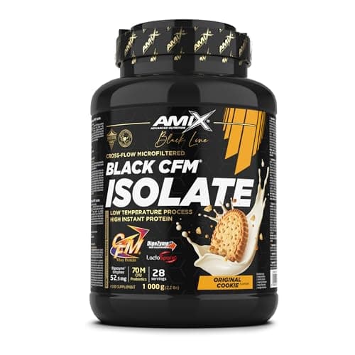 Amix | Proteína BLACK CFM ISOLATE - Ayuda a Mantener la Masa Muscular - Con Enzimas Digestivas - Fácil Digestión - Rápida Absorción - Proteína en Polvo - 1 Kg - Sabor Cookie