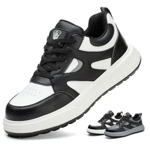 Zapatos de Seguridad para Hombre Mujer Ligeros Calzado de Seguridad con Punteras de Acero Comodo Zapatillas Trabajo Antideslizantes Negro Blanco 36 EU