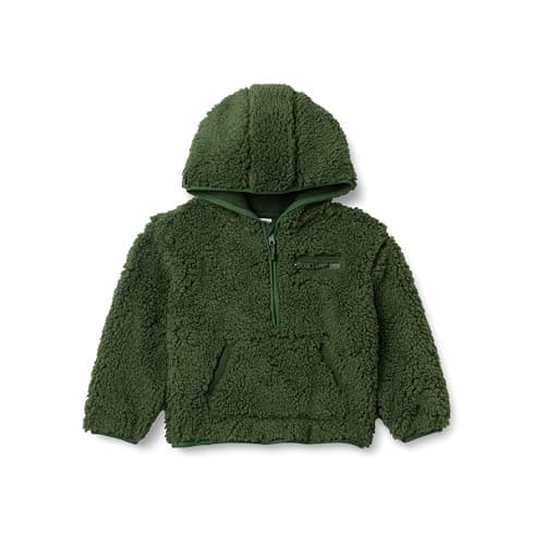 Amazon Essentials Sudadera con Capucha de Sherpa con Media Cremallera Niño, Verde Oliva Oscuro, 8 años