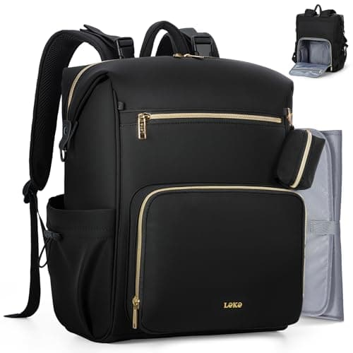 Lekesky Mochila Carro Bebe, Mochila Cambiador Bebe con Cambiador y Correas para Cochecito, Bolsa para Pañales Multifuncional con Soporte para Chupetes y Compartimento Antirrobo para Mamá y Papá,Negro