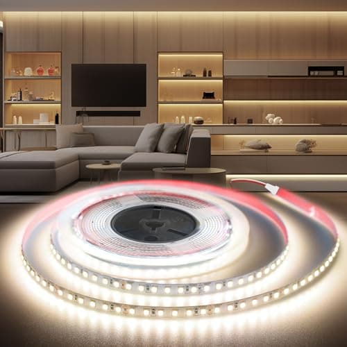 BRIMETI Luces LED 24V 20M Tira LED, Luz Blanca Natural 4000K 120LEDs/M SMD 2835,Flexible Cortable Ancho 8mm, DC 24V, para Dormitorio Sala Gabinete Estar (Sin Fuente de Alimentación)