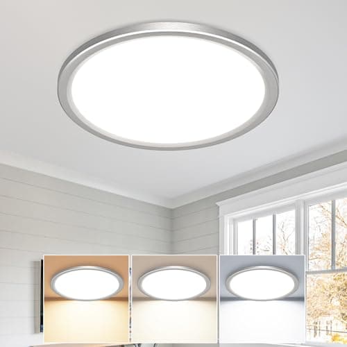 slochi Plafon LED Techo,18W 2100LM Bajo Consumo lampara techo,3000K/4000K/6500K regulableØIP44 Impermeable Ultra Delgado Plafones Para Techo Led,Adecuado para Baño Dormitorio Pasillo-Níquel