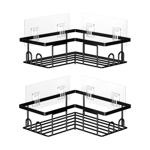 UUlioyer Estanteria Baño sin Taladros, Estante Baño Adhesivo, Estante Ducha para Almacenamiento Champú Gel Ducha Jabonera Ducha, Negro (2 Piezas Estanteria Rinconera Ducha)