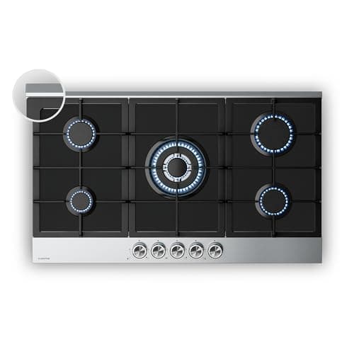 Klarstein Verosteel Placa de Gas 90cm - 5 Quemadores, 10400 W, Cristal & Acero Inoxidable, Encendido Eléctrico, GLP/Gas Natural, Seguridad, Encimera Cocina
