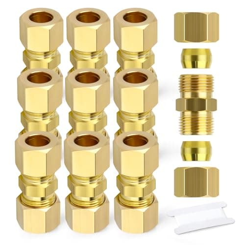 GASHER 10pezzi Tubo de latón de compresión conector de tuberías, 10mm de diámetro exterior del tubo x 10mm de diámetro exterior del tubo conector