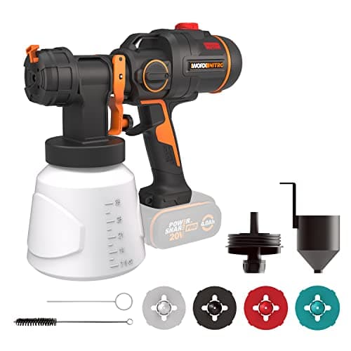WORX WX020.9 Pistola Pulverizadora de Pintura 20V Brushless 20KPa Sin Batería, Boquillas Múltiples para Paredes, Muebles y Exteriores, Tecnología HVLP