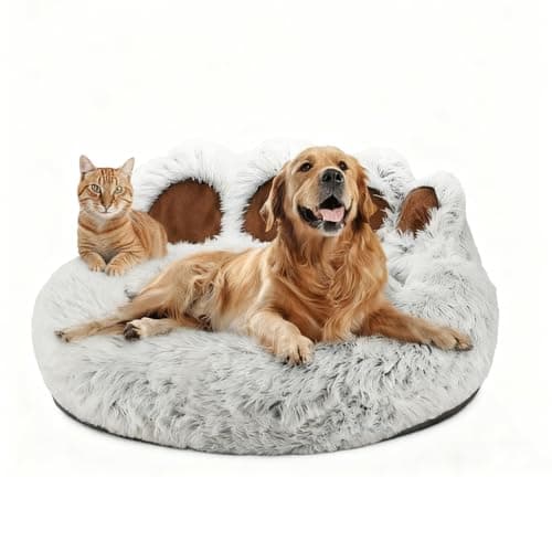 SHJOEE 65cm Ø Cama Mullida para Perro en Forma de Diseño de Patas de Oso Felpa Cojín para Gatos CóModo Y CáLida Sofá de Mascota Inferior Antideslizante Cesto para Gato Y Perros Medianos Pequeñas