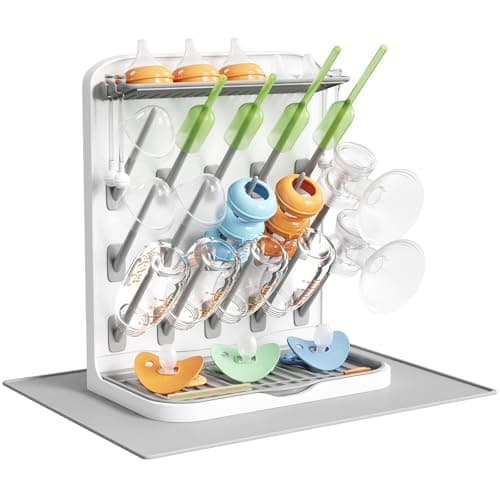 Lifewit Escurridor Grande para Biberones con Alfombrilla de Drenaje, Escurridor Vertical con 15 Ganchos y Caja ExtraíBle para Tetinas, Apto para Pajitas a PresióN y Accesorios para Sacaleches