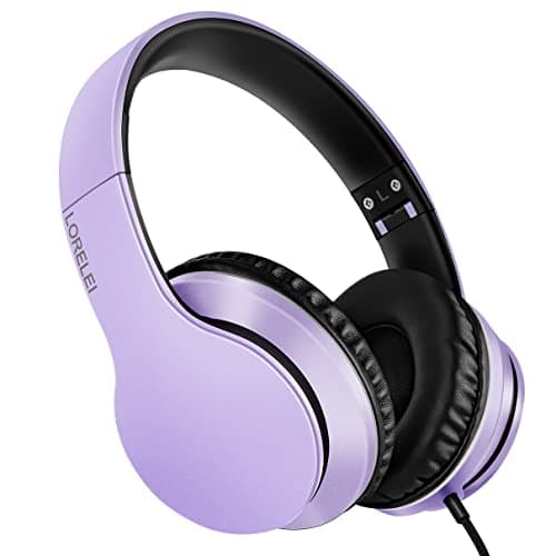 LORELEI X6 - Cascos con micrófono, ligeros, plegables, estéreo, bajos, 1,45 m de cable sin enredos, auriculares con cable para smartphone, tablet, MP3/4, morado-negro