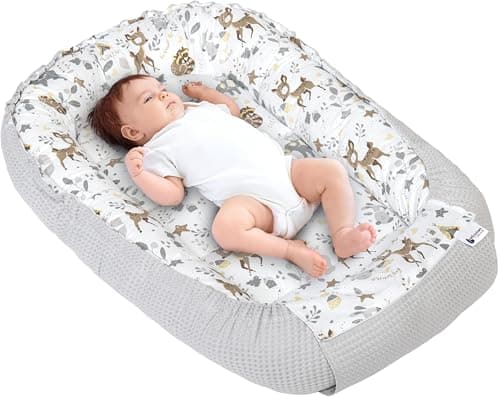 Medi Partners Nido Bebe Recien Nacido Reductor de Cuna - 100x60x15 Portátil o de Viaje de Colecho anticolicos Bilateral Bebés 100% Algodón Gofre (Ciervo con Gofre Gris)