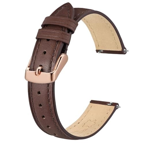 BISONSTRAP Elegantes Correas Reloj de Cuero, Liberación Rápida, Correas para Mujer y Hombre, 18mm, Marrón Oscuro (Hebilla Dorada Rosa)