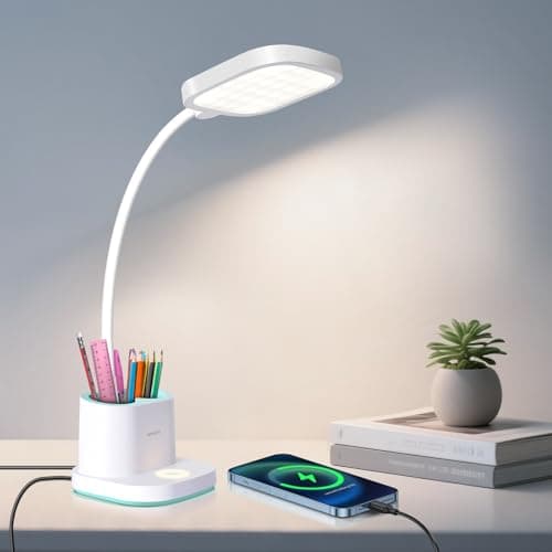 Hacevida Lámpara de Escritorio Recargable - 2400mAh, 3 Niveles de Brillo, Ajuste Flexible de 360°, Portabolígrafos y Luz Nocturna, Flexo Led Escritorio para Niños, Dormitorio, Estudio, Lectura