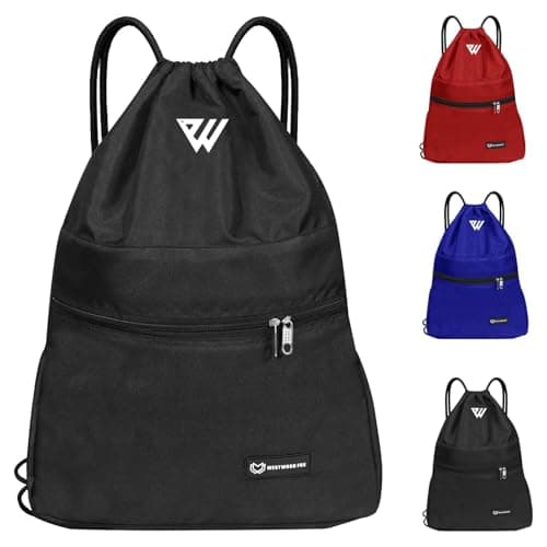 WESTWOOD FOX WFX - Mochila con cordón impermeable para gimnasio, para mujeres y hombres, bolsa de polietileno con bolsillo exterior, cremallera, escuela, playa, vacaciones (Jet Black)