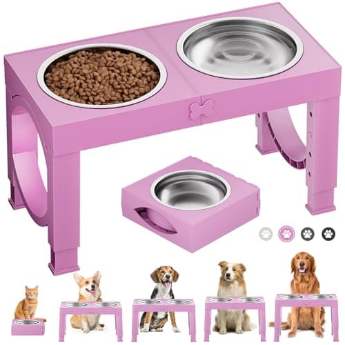 XBEN Comedero para perros elevado, 5 alturas ajustables, para perros pequeños, medianos y grandes, estación de alimentación con 2 cuencos grandes de acero inoxidable