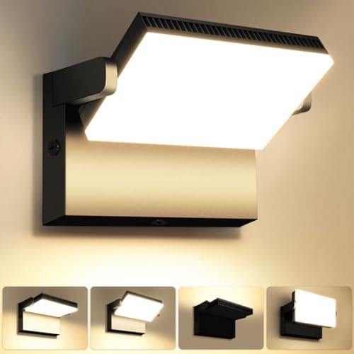 Kingwen LED Aplique Exterior Pared Iluminación 120W 3000K Blanco Cálido 360 ° De Rotación 12000LM IP65 Impermeable Interior/Exterior Negro Jardín Garaje
