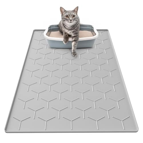 Garoopion Alfombra Grenero Gato, 86x56 cm Alfombrilla Arenero Gato, Silicona Impermeable Alfombra Arena Gatos, Fácil de Limpiar, Gris