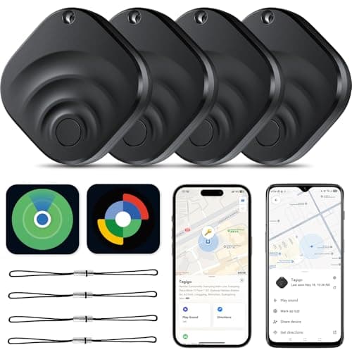 2026 Air Tracker Etiquetas Localizador de artículos para Android y iOS Bluetooth Tracker Etiquetas Inteligentes Compatibles con Apple Find My (iOS) y Google Find Hub (Android) Negro (Paquete de 4)