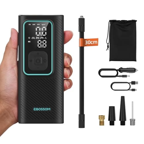 Compresor Aire Portátil de 10,3Bar, Inflador Ruedas Coche a Batería 6000 mAh y 12V DC, Mini Inflador Electrico para Auto, Moto, Bicicleta y Pelota, Bomba de Aire con Función de Luz LED, Carga USB-C