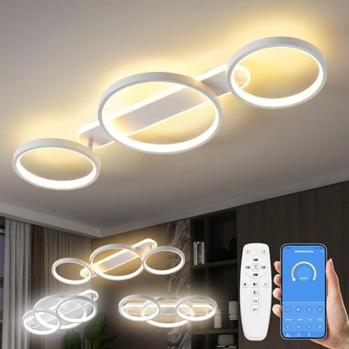 Plafon led techo,lámpara de techo regulable con mando a distancia APP,lampara de techo salon ajustable en forma de anillo con 3 luces Lámpara de araña,36W 3000-6500K lampara techo dormitorio ,blanco