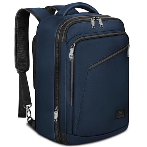 MATEIN Mochila Cabina 40x20x25cm Ryanair, Mochila de Viaje Cabina Expandible Ligera y Impermeable con Múltiples Bolsillos Correa para Maleta, Equipaje de Mano para Escapadas o Uso Diario, Azul