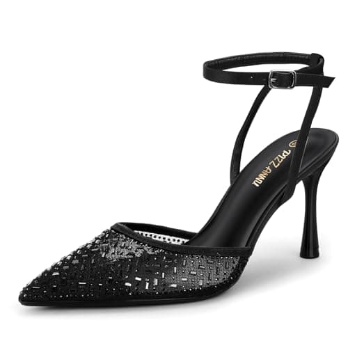 PIZZ ANNU Tacones Mujer Zapatos Tacon Vestir Pitillos para Salon de Fiesta Destalonados y Comodos con Tira de Tobillo Ajustable Negro EU 41