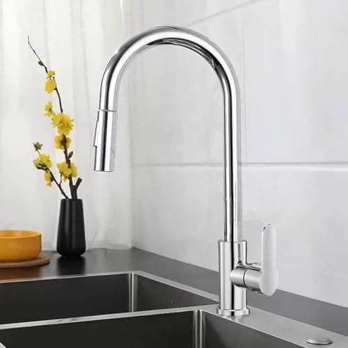 Grifo de cocina desmontable de acero inoxidable XWIHTR: grifo para fregadero giratorio 360° y extensible con doble modo (acabado cepillado)