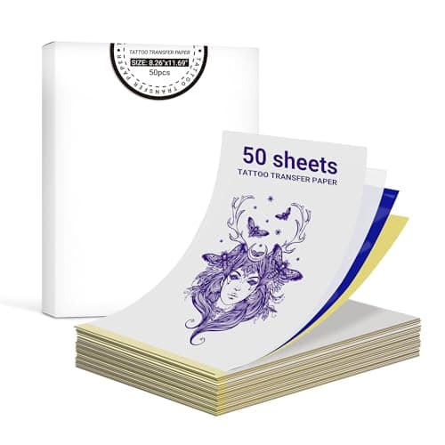 ORGBRO X8 Papel de Transferencia de Tatuaje 50 Hojas, Paper Hectografico Tattoo Térmico 4 Capas, Papel Transfer Tattoo Ideal para Impresora de Tatuajes, Artistas y Principiantes, A4, 210 mm x 297 mm