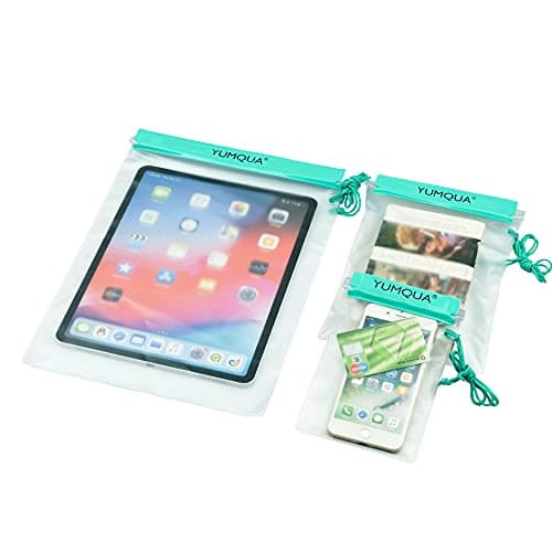YUMQUA Bolsas Estancas Impermeables para Cámara, Teléfono móvil, Documento y Mapa, fit Canottaggio, Campeggio, Kayak, Canoa, Senderismo, 3 Piezas (Teal)