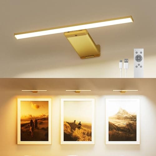 Iluminación de imagen inalámbrica, batería de 12000 mAh, lámpara de imágenes recargable con mando a distancia, lámpara de pared LED regulable para interiores para cuadros y pinturas, 3 temperaturas de