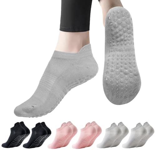 Dzpuhuojz 6 Pares Calcetines Pilates Antideslizantes,Mujer Transpirables Yoga Antideslizantes Calcetines para Pilates Reformer Pilates, Yoga, Ballet, Danza 35-40 (gray)