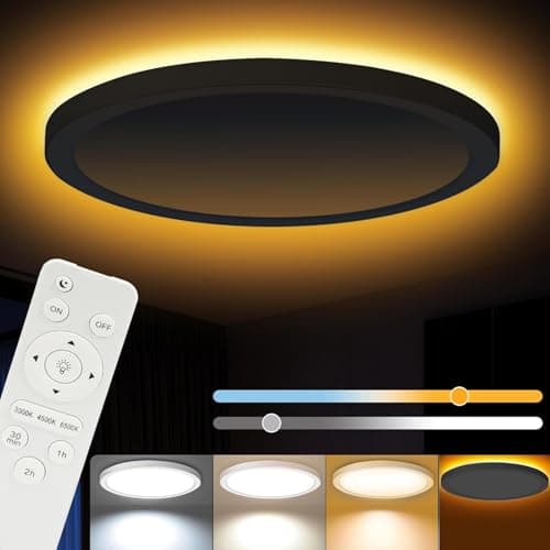 JESLED Lampara Techo Dormitorio Regulable 24W, Plafon LED Techo Regulable con Mando a Distáncia & 1800K Efecto de Retroiluminación, 3000K-6500K Adecuado para Dormitorios Habitaciones, Salones, Ø30